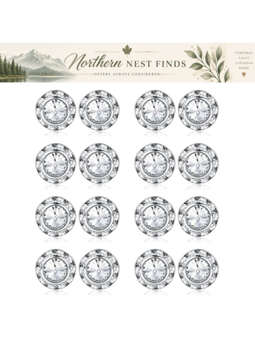 8 Pairs Rhinestone Stud Earrings 15mm Stainless Steel Dance Competition